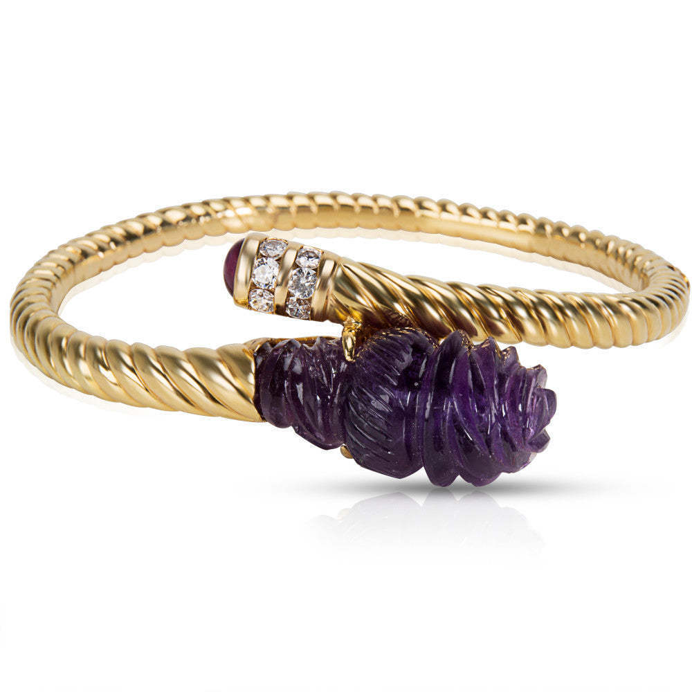 IGL Certified Diamond & Amethyst Bangle in 18k Yellow Gold (0.50 CTW)